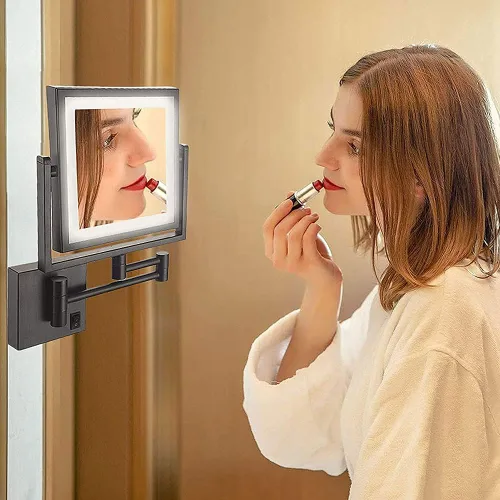 Vista 3 de FIDEMM Espejo de maquillaje recargable para montaje en pared, espejo de maquillaje iluminado con luces y aumento, 8 pulgadas, doble cara, 360