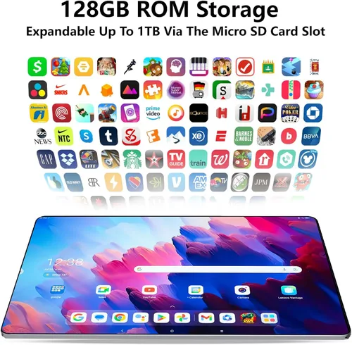 Vista 5 de Tablet Android de 10.1 pulgadas, 8 GB de RAM 128 GB de almacenamiento, Android 12 Oct-core procesador, 5 millones+13 millones de cámaras duales