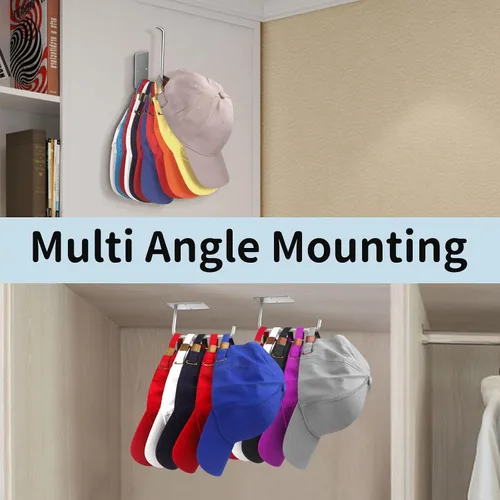 Vista 2 de Percheros para gorras de béisbol, paquete de 2 ganchos adhesivos de acero inoxidable para colgar sombreros para pared, organizador de ganchos