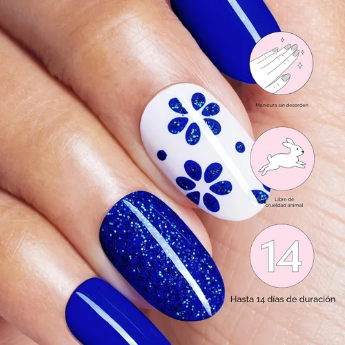 Vista 4 de Dashing Diva Flor Azul - Tiras de uñas de gel brillantes, sin rayos UV, resistentes al astillado, de larga duración, juego de manicura de 3 piezas