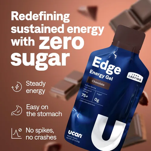 Vista 2 de UCAN Edge Energy Gel Shots, chocolate (12 paquetes de 2 onzas) para correr, entrenamiento, ejercicios, fitness, ciclismo, crossfit Sin azúcar