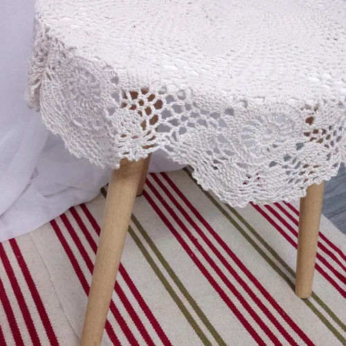 Vista 3 de Laivigo Tapabocas redondos hechos a mano con encaje de ganchillo, 24 pulgadas, color beige