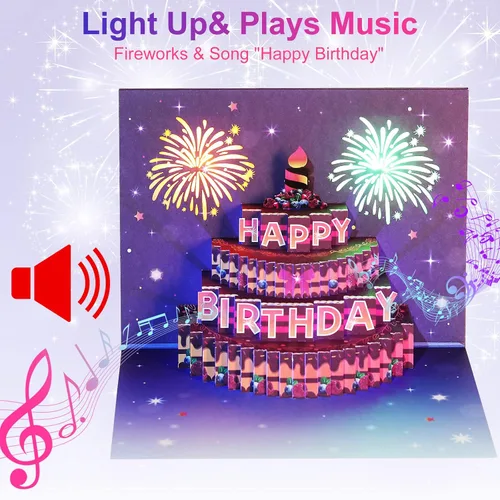Vista 3 de Yinqing Tarjetas de cumpleaños número 11, tarjeta de felicitación de pastel de cumpleaños con luz y música, tarjeta de felicitación de regalo