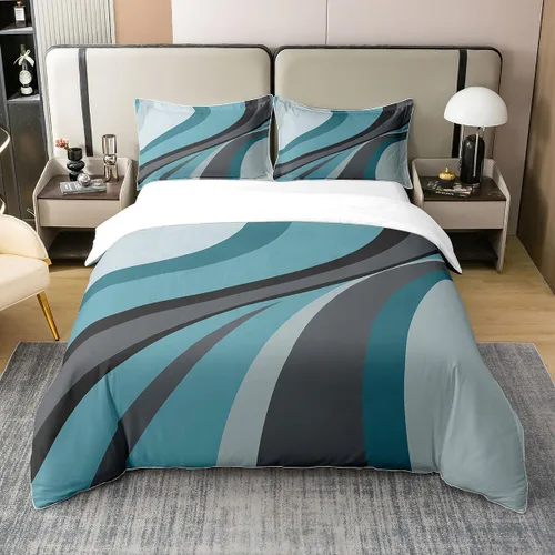 Vista 8 de Erosebridal Juego de ropa de cama geométrica de 100 % algodón, tamaño individual, funda de edredón de remolinos rojos, blancos y grises, funda