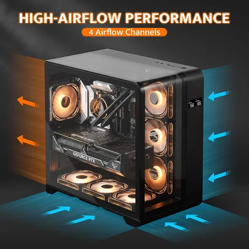 Vista 7 de darkFlash Chasis PC ATX de Torre Media con Pantalla, Tres Lados de Vidrio, Chasis de PC Gaming Dual Curvo de Vista Completa, 4 Ventiladores ARGB PWM