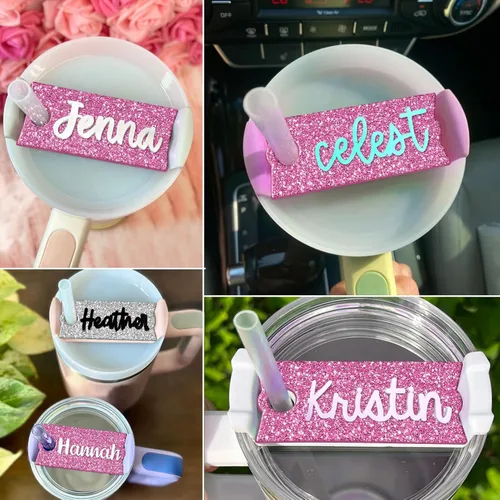 Vista 4 de Vodolo Placa de identificación para vasos Stanley de 40 onzas, 12 unidades de placa de identificación acrílica personalizada en blanco compatible
