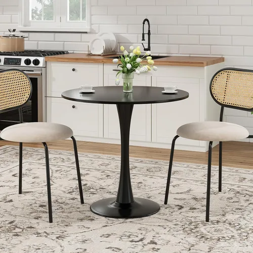 Vista 6 de Farini Mesa de comedor redonda pequeña para 2-4 personas, mesa de madera de 31.5 pulgadas con base de metal, mesa compacta de cocina y desayuno