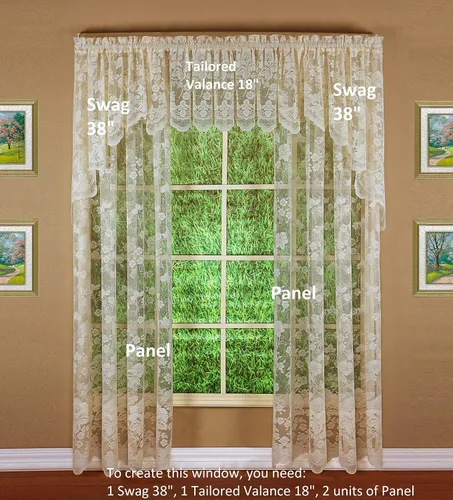 Vista 6 de Today's Curtain Cenefa de cortina de encaje floral con diseño de enredadera, 18", Marfil, 60 ancho x 18 largo