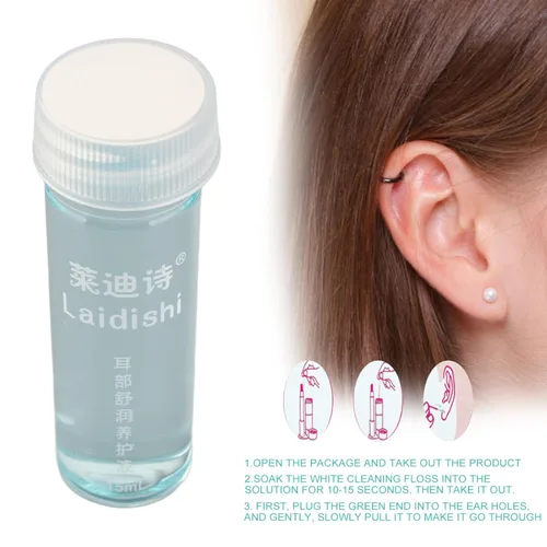 Vista 2 de Solución de limpieza de oídos perforada de 0.3 fl oz, limpiador de oídos, línea de limpieza de agujeros de oído, juego de hilo dental para cuidado