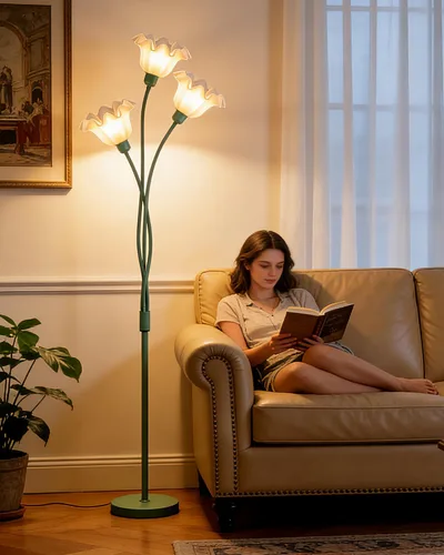 Vista 21 de Lámparas de Pie Regulables de Flores con Mesa, Lámpara de Pie Floral de 2 Luces, 3000K Blanco Cálido Estilo Candelabro Lámpara de Pie Moderna