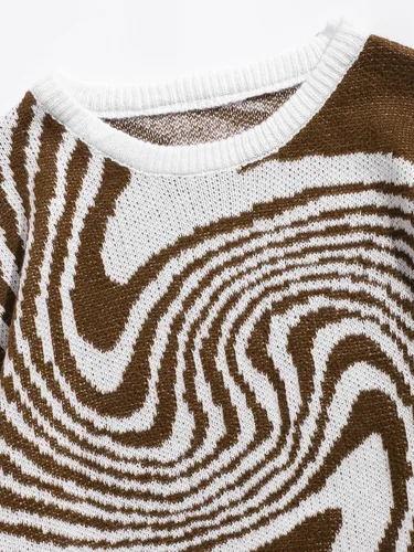 Vista 105 de ZAFUL Y2K - Suéter casual con estampado de llama estética para hombre, suéter de punto holgado, manga larga, cuello redondo
