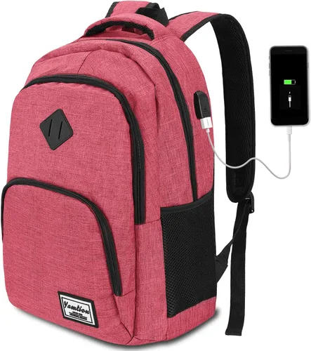 Vista 19 de YAMTION Mochila escolar, mochila para laptop con compartimento de 15.6 pulgadas para hombres y mujeres, color beige