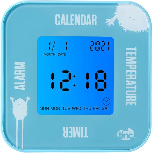 Vista 3 de Tinc Alarma digital para niños, temperatura, fecha y temporizador giratorio reloj abatible, azul, pequeño