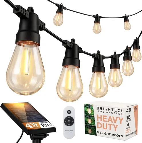 Vista 16 de Brightech Ambience - Cadena de luces híbridas para exteriores, doble enchufe y tira de luces LED impermeables con energía solar para exteriores, 27