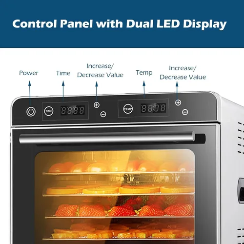 Vista 4 de Deshidratador de alimentos con 6 bandejas, 700 W, eléctrico, de acero inoxidable, con ventana de visualización de vidrio templado, para carne seca