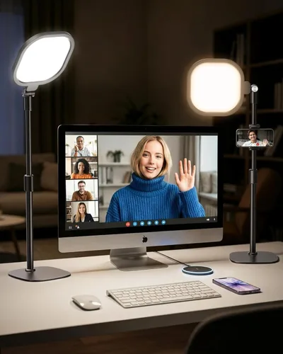 Vista 9 de Iluminación de videoconferencia para reuniones de zoom, anillo de luz para escritorio con soporte flexible, 30 modos de luz, iluminación de zoom