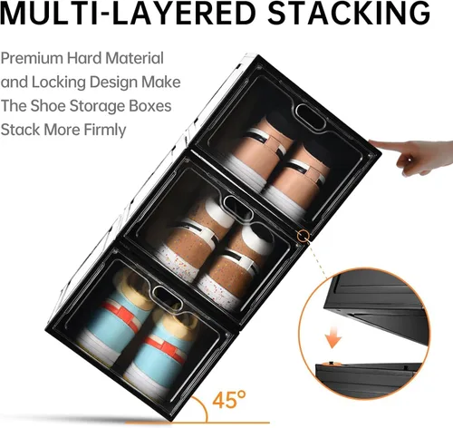 Vista 3 de INSTY Paquete de 12 cajas grandes de almacenamiento de zapatos, organizador de almacenamiento de zapatos transparente con puerta magnética