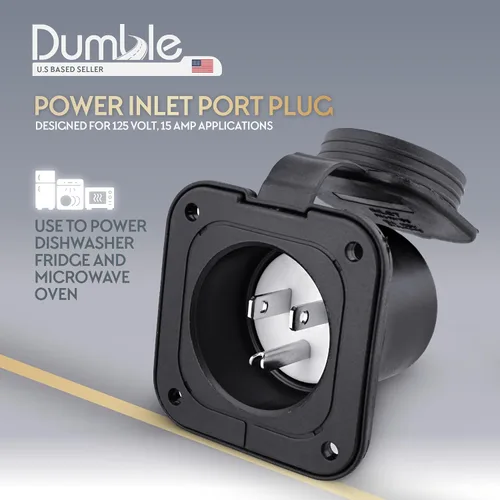 Vista 2 de Dumble Enchufe de puerto de entrada de alimentación 125v 2 polos 3 cables cable de CA enchufe de puerto de 15 amperios RV salida eléctrica remolque