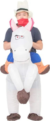 Vista 6 de JYZCOS Disfraz inflable de vaquero para adultos, vestido elegante de jinete de caballo occidental para hombres y mujeres, traje de fiesta
