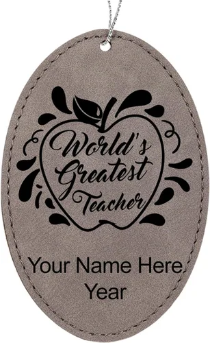 Vista 10 de LaserGram Personalized Christmas Ornament, World's Greatest Teacher, Faux Leather, Custom Laser Engraved Gift Idea (Oval Shape, Black with Gold)