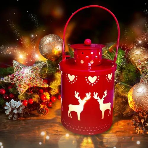 Vista 4 de YBB Juego de 3 linternas decorativas de Navidad, linternas de vela sin llama, operadas por batería, colgantes, de metal, con LED, para centro