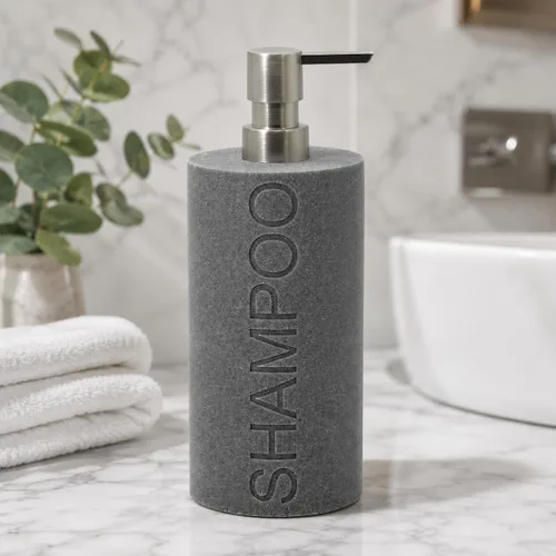 Vista 24 de Paquete de 2 botellas recargables de resina negra mate para champú y gel de baño – Juego de dispensadores de bomba modernos para baño, recipientes