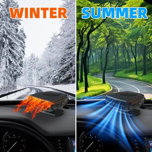 Vista 6 de Calentador portátil para automóvil, desempañador 2 en 1 de 12 V, 200 W, con asa, ventilador de calefacción y refrigeración rápida 2026, enchufe al