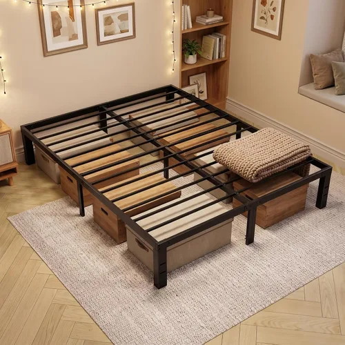 Vista 14 de Sweetcrispy - Marco de cama Queen con plataforma de listones de metal, 12 pulgadas negro (12 Inch Black)