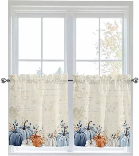 Vista 20 de Cortinas de cocina de Navidad, cenefa semitransparente ajustable con lazo, muñeco de nieve, copo de nieve, bolsillo para barra, tratamiento