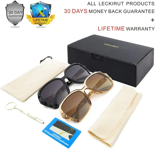 Vista 6 de LECKIRUT - Lentes de sol de gran tamaño para mujer lentes de sol clásicos y a la moda con protección UV polarizada