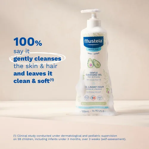 Vista 5 de Mustela Set de regalo para la hora del baño para bebés, esenciales para el cuidado de la piel del bebé con aguacate natural, contiene loción