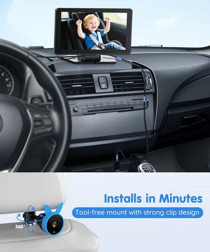 Vista 5 de Babyvue BV4 - Monitor de coche de bebé de 7 pulgadas, pantalla grande IPS 1080P con alimentación USB Plug & Play, monitor de asiento de automóvil