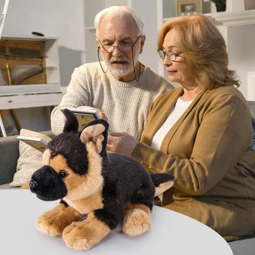 Vista 6 de Animal de peluche de pastor alemán, 16 pulgadas, suave y realista, juguete de peluche para niños y niñas, abrazable y lavable, no desprende pelusa