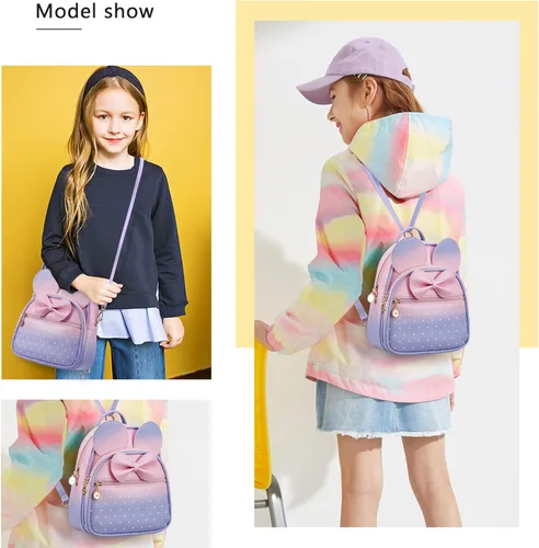 Vista 7 de KL928 - Mochila miniatura con diseño de lunares, linda, con nudo ojal, para mujeres y niñas, que se puede usar también como morral o bolso