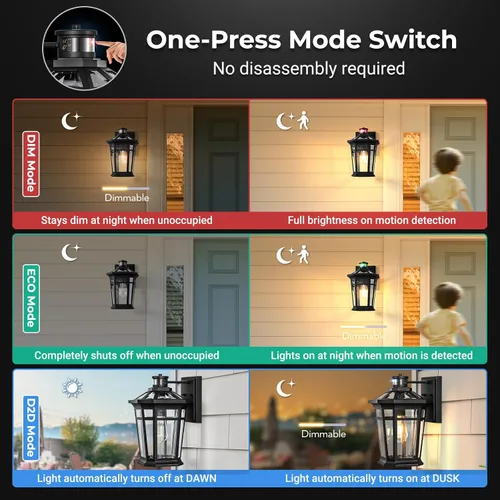 Vista 2 de VIANIS Luces exteriores grandes con sensor de movimiento negro, rango de detección ajustable, accesorios de iluminación exterior de aluminio