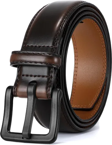 Vista 13 de XZQTIVE Cinturón de cuero hipoalergénico sin metal para hombre, cinturón de cuero para jeans y vestido, sin níquel, con hebilla negra