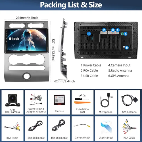 Vista 7 de 4G+64G Radio de coche estéreo para Ford Expedition 2007-2014 con CarPlay inalámbrico Android Auto 9 "Pantalla táctil Radio Android 13 Estéreo