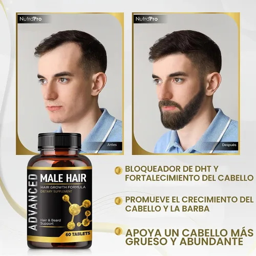 Vista 3 de NutraPro Vitaminas para el crecimiento del cabello para hombres, suplemento anti pérdida de cabello.