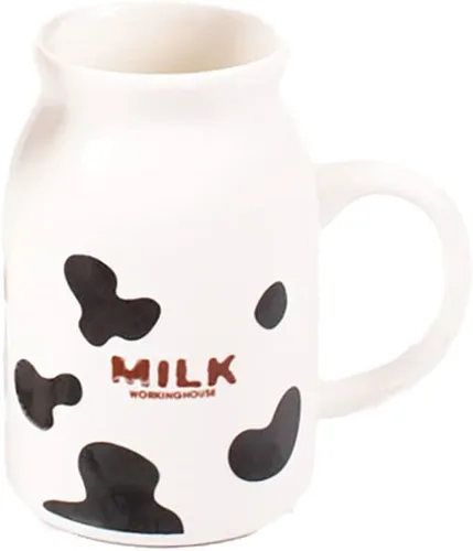 Vista 9 de ZaH Botella de leche de cerámica de 8 onzas para la mañana, tazas para el hogar, oficina, escuela, restaurante, club, fiesta, taza de leche, taza