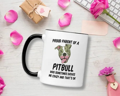 Vista 3 de Casitika Taza Pitbull. Taza de café Pit Bull Dad de 11 onzas. Orgulloso padre de un perro Pitbull que a veces me vuelve loco y eso está bien. Regalo