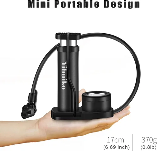 Vista 4 de Mini bomba de pie para bicicleta, bomba de pie de 120 PSI, bomba de suelo activada por pie con manómetro extra sensible, bomba de aire portátil