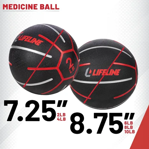 Vista 2 de Lifeline Fitness Balón medicinal - Entrenamiento de fuerza y estabilidad corporal total, antideslizante, rebote ligero, superficie texturizada