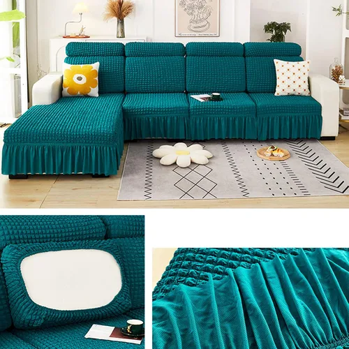 Vista 14 de Fundas elásticas para cojín en forma de L, funda de sofá modular de 1/2/3/4 asientos, con falda, sillón, sofá biplaza, protector de muebles