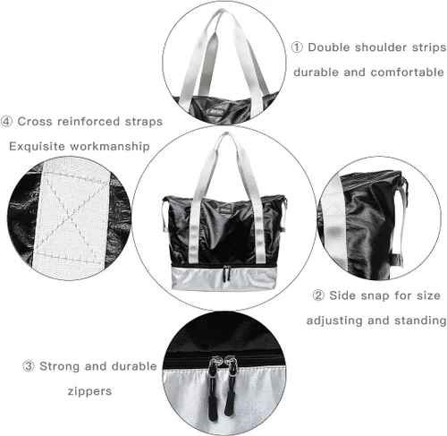 Vista 3 de fancyfree Bolsa de doble capa, bolsa de viaje grande con compartimento inferior para zapatos, bolsa de lona ideal para mujeres y hombres