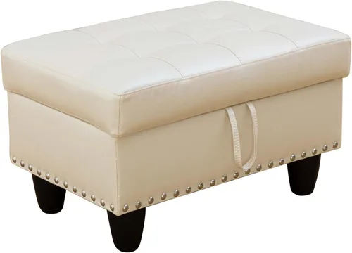 Vista 13 de Banco otomano de almacenamiento, taburete rectangular de lino de 28.5 pulgadas con ribete de cabeza de clavo, otomana tapizada para sala de estar