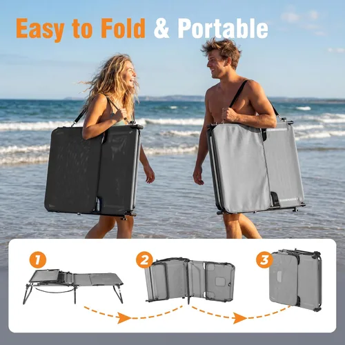 Vista 4 de Silla de bronceado con orificio facial y toldo, tumbona de playa plegable y gris (Light Grey 1)