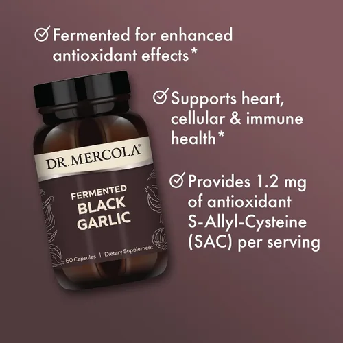 Vista 5 de Dr. Mercola Ajo negro fermentado, suplemento antioxidante, para apoyo inmunológico, celular y de salud cardíaca, incluye S-alil-cisteína, sin OMG