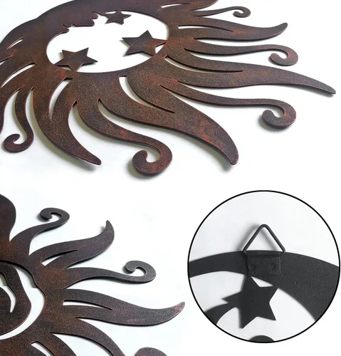 Vista 6 de VividLadybug - Colgante de Sol y Luna, Escultura de Pared, Arte de Pared de Metal para Decoración de Interior/Exterior en Color Óxido Resistente a
