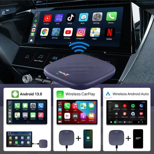 Vista 6 de Carlinkit CarPlay Android 13.0 AI Box Adapter, 3 en 1 CarPlay AI Box Max (Plus), Plug & Play, fácil configuración, tarjeta integrada de Google