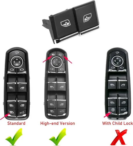 Vista 4 de Jaronx 2 botones de interruptor de ventana lateral del conductor compatibles con Porsche Cayenne 2011-2018, para Panamera 2011-2016, para Macan